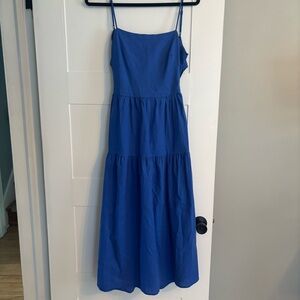 Cotton Linen Lightweight Sundress. Tiered midi skirt, tie back, strappy, small